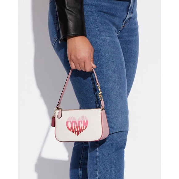 COACH NOLITA 19 Wristlet Chalk Pebbled Leather Stripe Heart Motif CA797 NWT - Picture 10 of 12